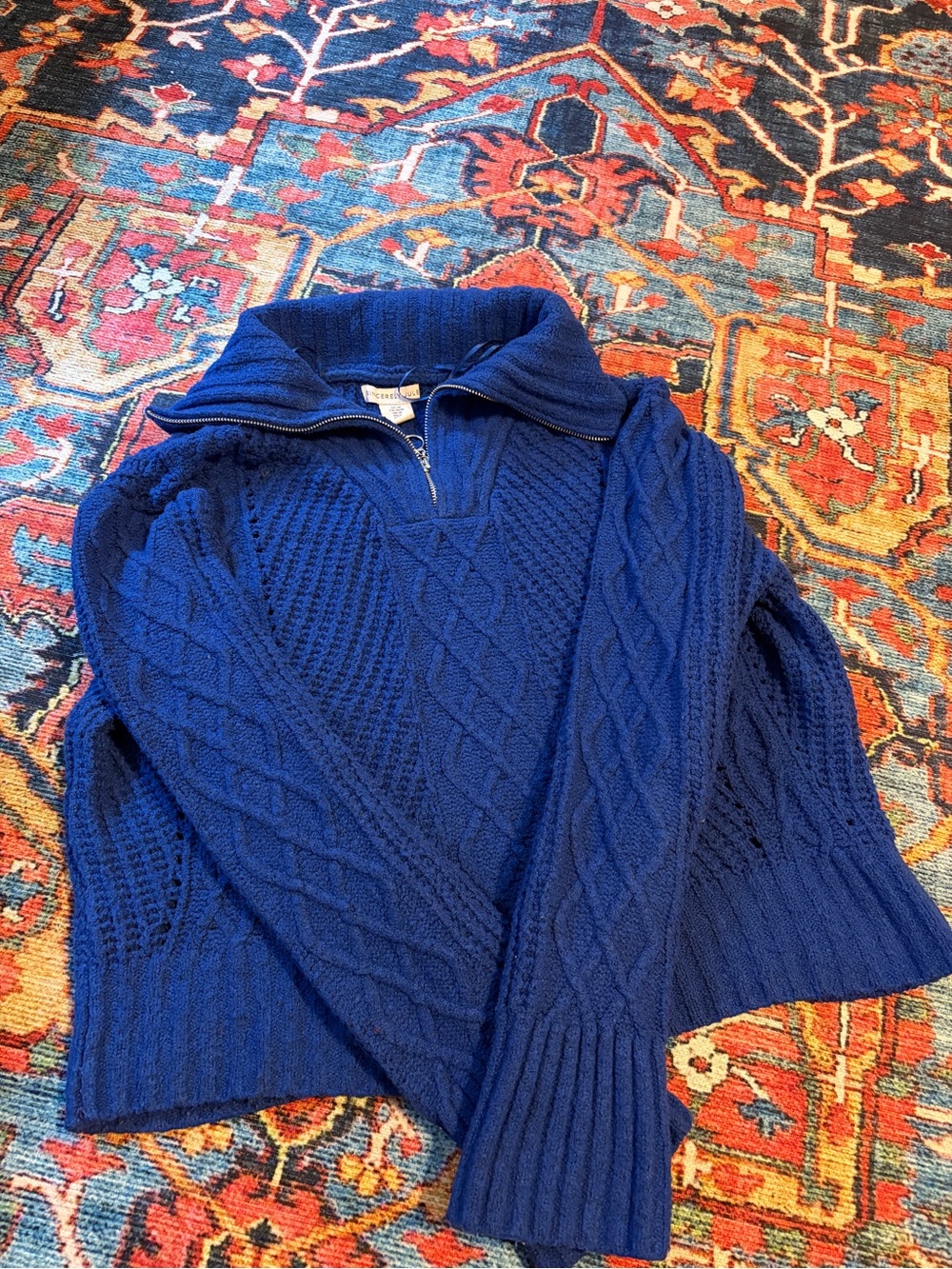 Sincerely Jules Royal Blue Cable-Knit Half-Zip Sweater